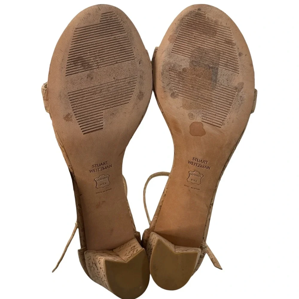 Stuart Weitzman Cork Natural Ankle Strap Block Heel Sandals Tan $398 Size 10